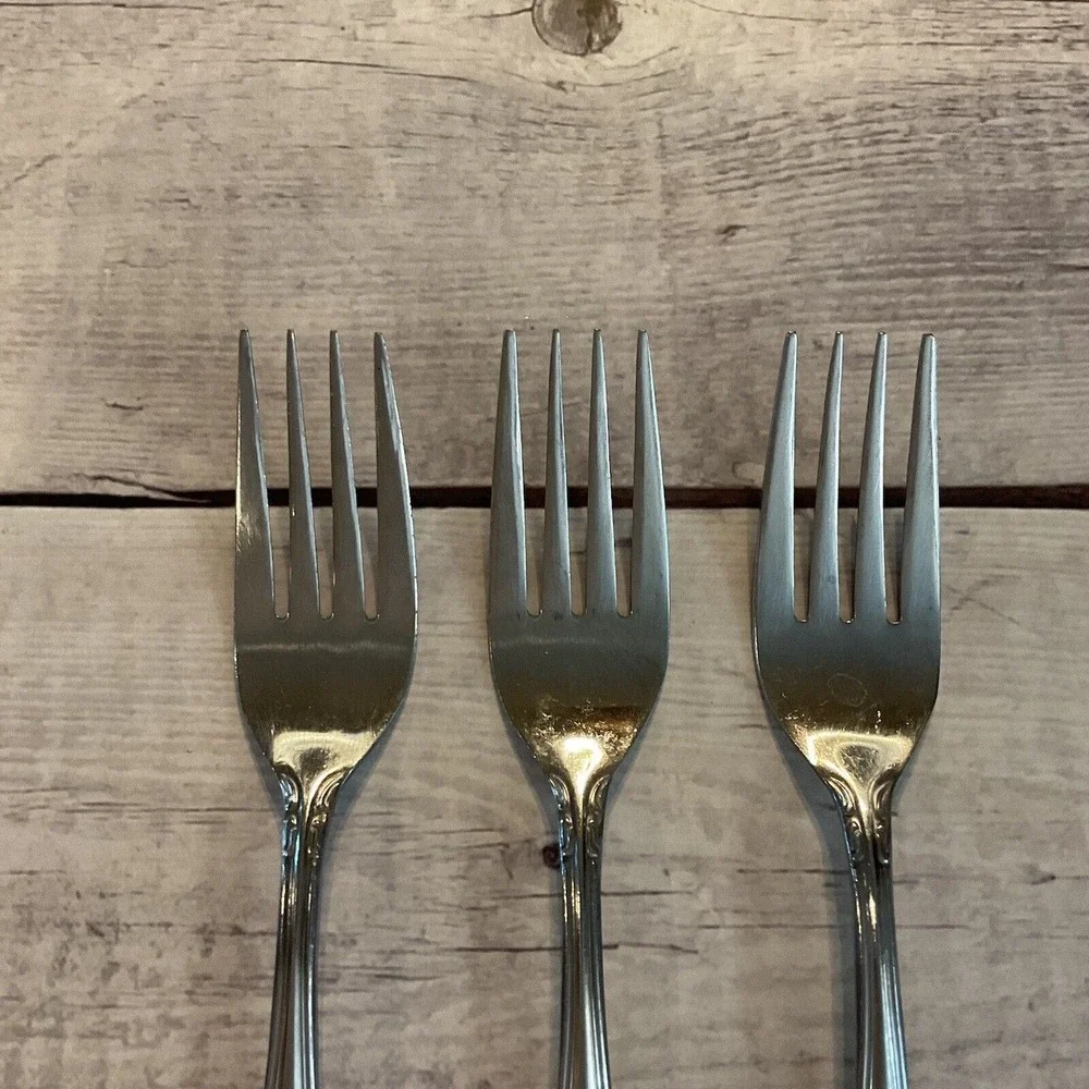 Imperial International Stainless Flatware FLEURETTE 3 Salad Dessert Forks Korea